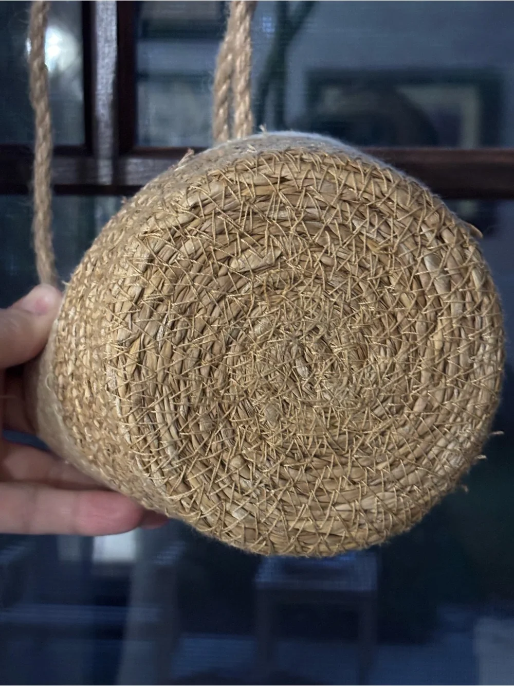 Two-Tone Woven 3-Rope Hanging Planter Natural Cream Jute Plastic lining 4” Home
